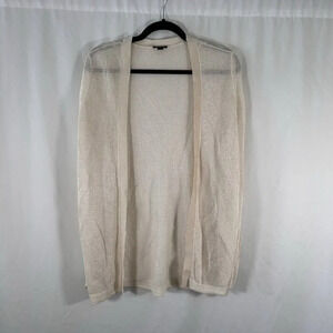 Ann Taylor Cardigan Women's Medium Off White Open Knit Open Front Long Sleeve